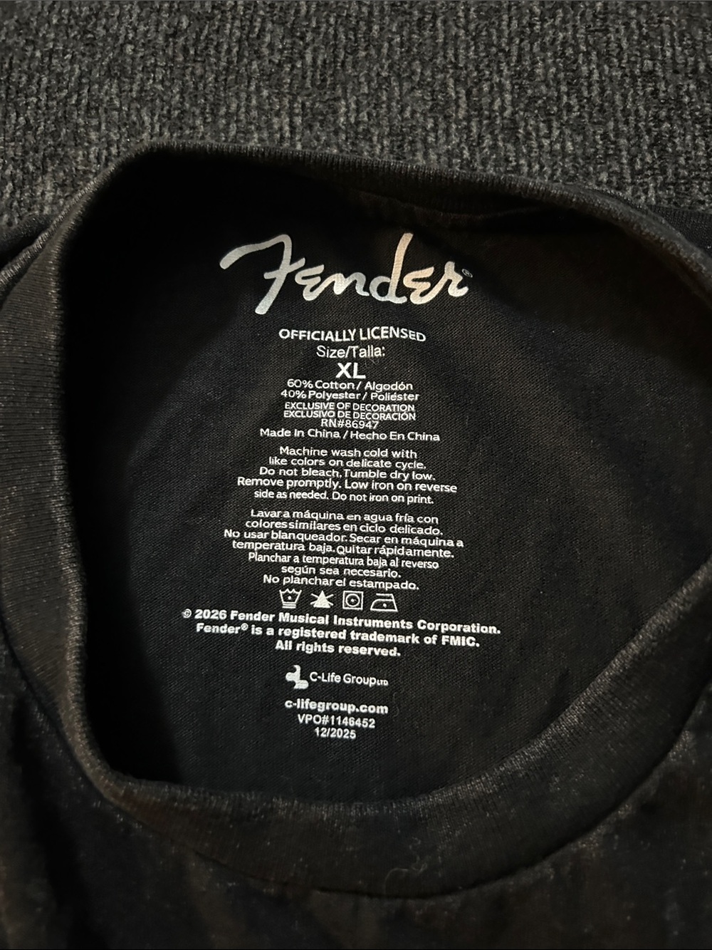 Fender Black Short-Sleeve Tee with Yellow Guitar Graphic - Picture 2 of 2